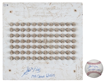 Lot of (2) Steven Matz Game Used, Signed & Inscribed Cleat Scraper & OML Manfred Baseball Used For MLB Debut On 6/28/2015 (MLB Authenticated & Mets COA)
